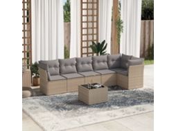 Vidaxl 7 Pcs Conjunto De Sofás P/ Jardim Com Almofadões Vime Pe Bege