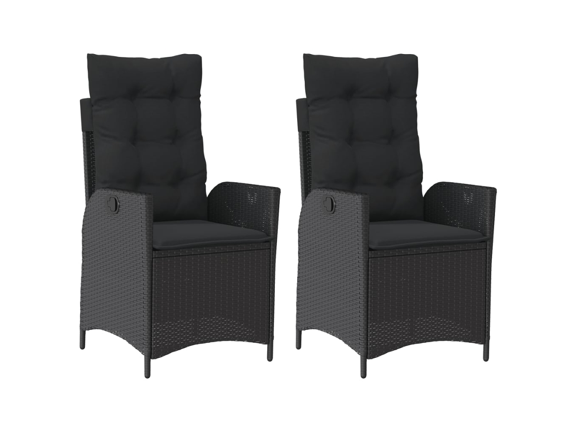 Conjunto de Cadeiras de Jardim Reclináveis C/ Almofadões 2 Peças Vime Pe Preto MAISON EXCLUSIVE