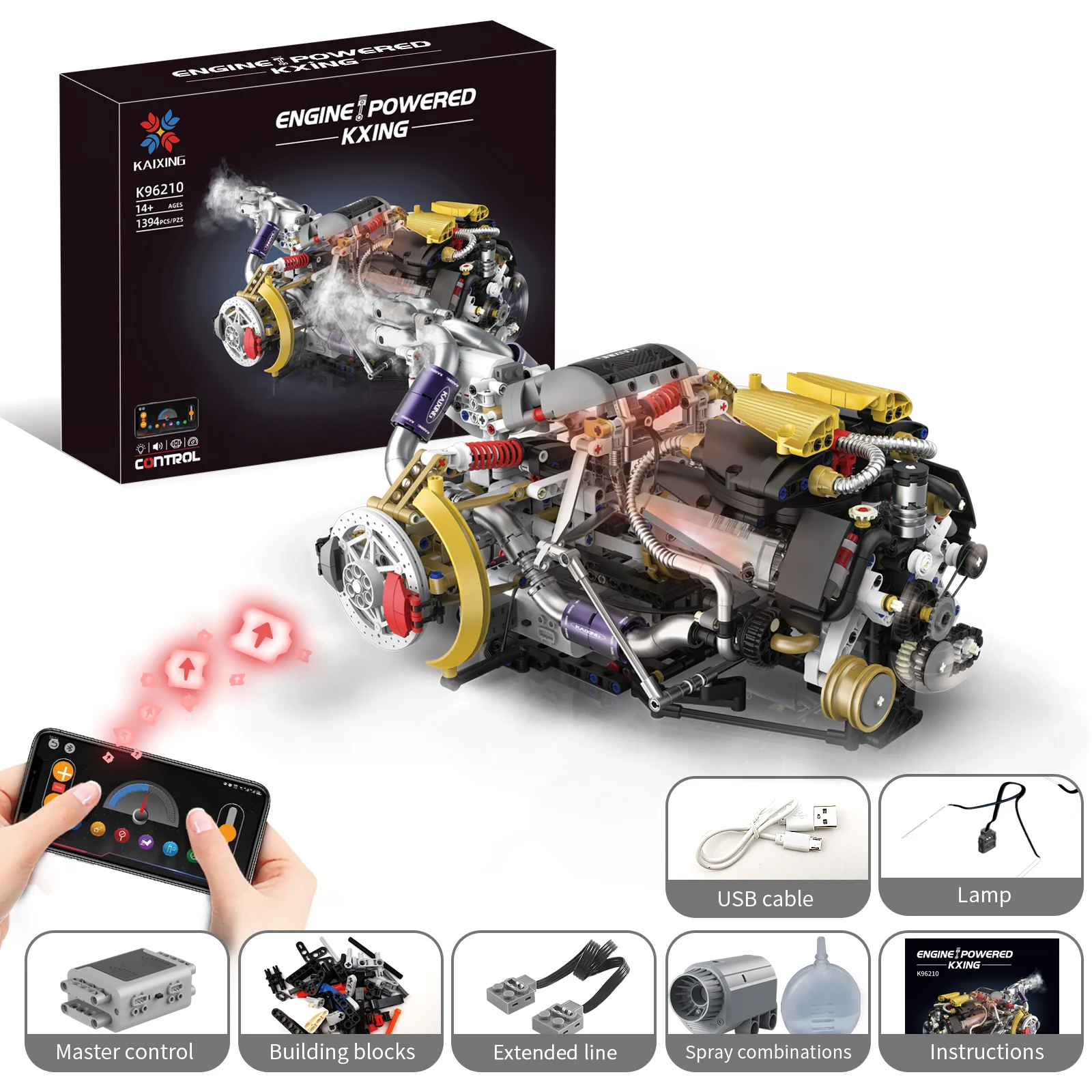 Conjunto De Blocos De Montar Para Modelismo De Motor (aston Martin Mt Engine) Com Motor De Supercarro Programável Por Aplicativo E Led.