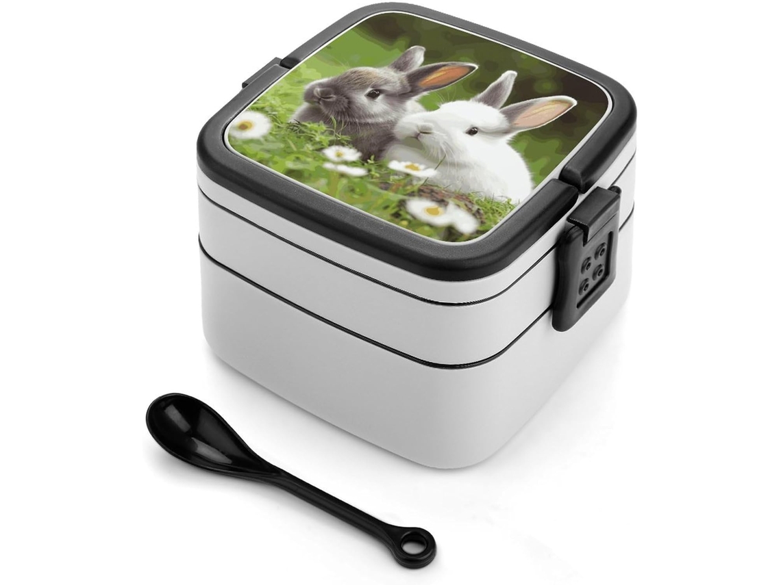 Marmita Bento Fofa De Dois Andares Com Coelhinhos, Design Moderno E Minimalista, Empilhável, À Prova De Vazamentos