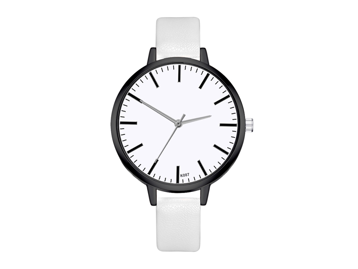 Relógio de Pulso Feminino de Quartzo com Pulseira de Couro Pu Estilo Simples Zhoulianfa Branco