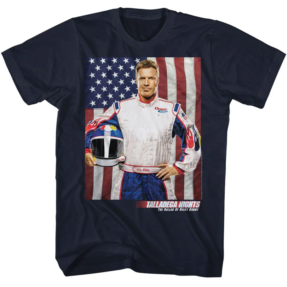 Unisex Adult T-shirt Rockinstone Talladega Nights Movie Rb And Flag Navy Sizexxxl