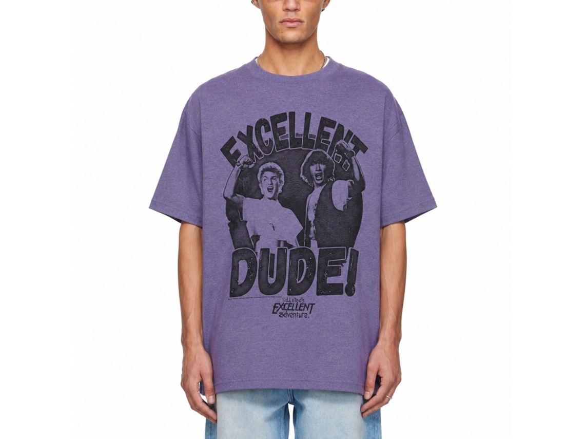 Rockinstone Bill And Ted Excellent Dude Heather Purple Adult T-shirt Size:s