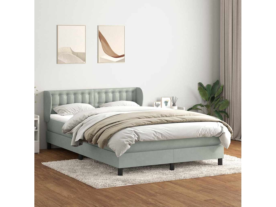 Vidaxl Cama Com Molas/colchão 160x210 Cm Veludo Cinzento-claro