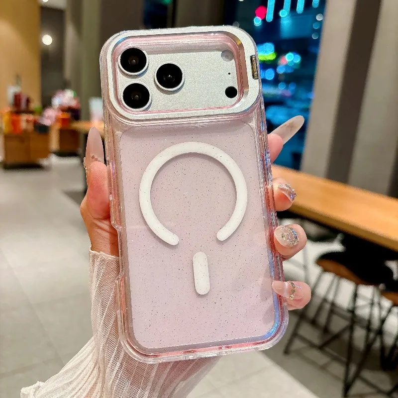 Capa Para Iphone 14 Pro Max Rosa Com Carregamento Sem Fio E Suporte Para Lente.
