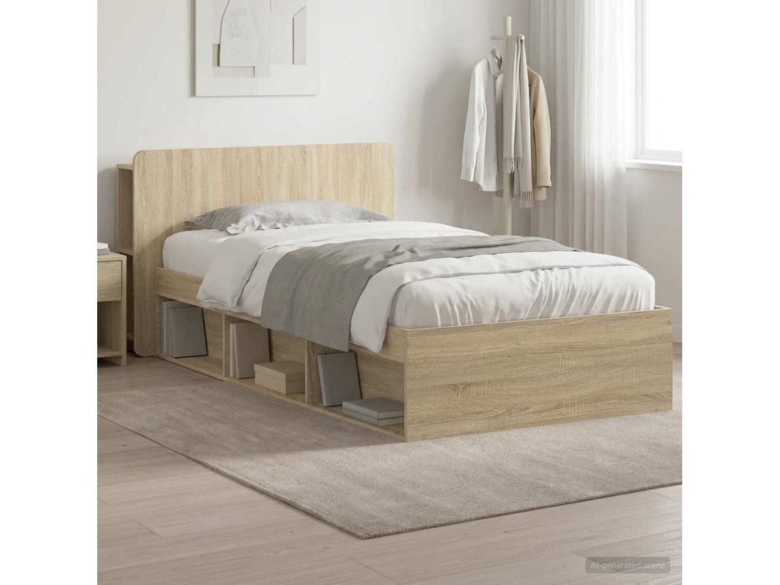 Vidaxl Estrutura De Cama Com Armazenamento Carvalho Sonoma 90 X 190 Cm