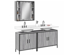 Vidaxl 3 Pcs Conjunto Móveis Wc Derivados De Madeira Cinzento Sonoma