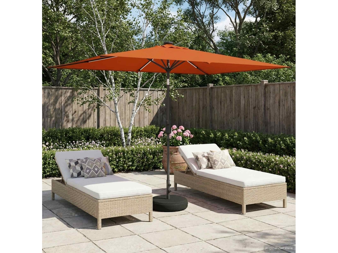 Vidaxl Parasol De Jardim Com Luzes Led E Base 200 X 300 Cm Poliéster
