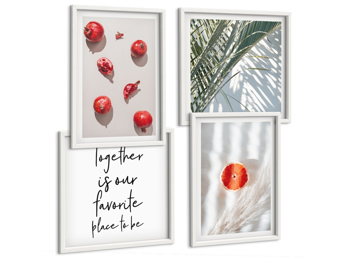 Composição De Quadros Estilo Boho Plantas Frutas Trópicos Espelharte (4 Peças)