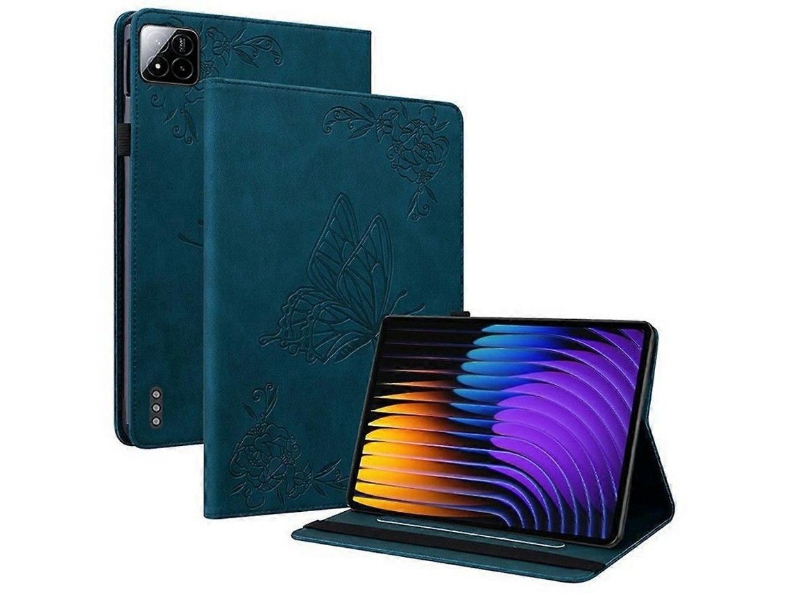 Capa Para Tablet Xiaomi Pad 7 Pro/pad 7 Com Estampa De Borboleta E Flor Em Couro Sintético E Compartimentos Para Cartões Slowmoose