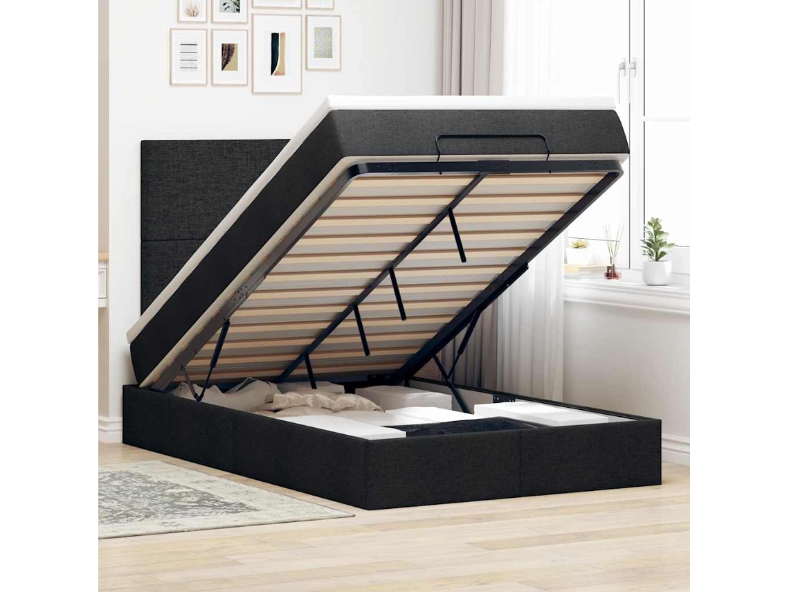 Vidaxl Estrutura De Cama Otomana Com Colchão Preto 120x190 Cm Tecido