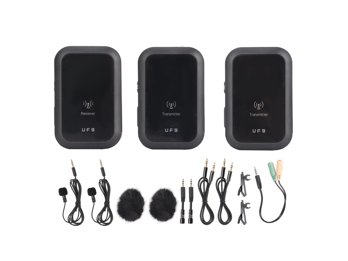 Microfone Lavalier Sem Fio, 2 Transmissores e 1 Receptor Uhf com Redução de Ruído, Especial para Transmissões Ao Vivo e Gravação EOOCOO