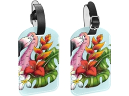 Conjunto De 2 Etiquetas Bagagem Em Imitação Couro Proteção Privacidade Flamingo Animal Azul