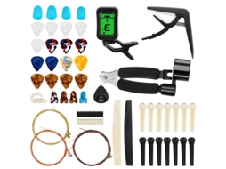 Conjunto De 65 Peças De Acessórios Para Guitarra, Incluindo Cordas, Afinador, Capo, Palheta, Suporte, Palheta De Polegar E Pinos De Ponte. Aquaforge