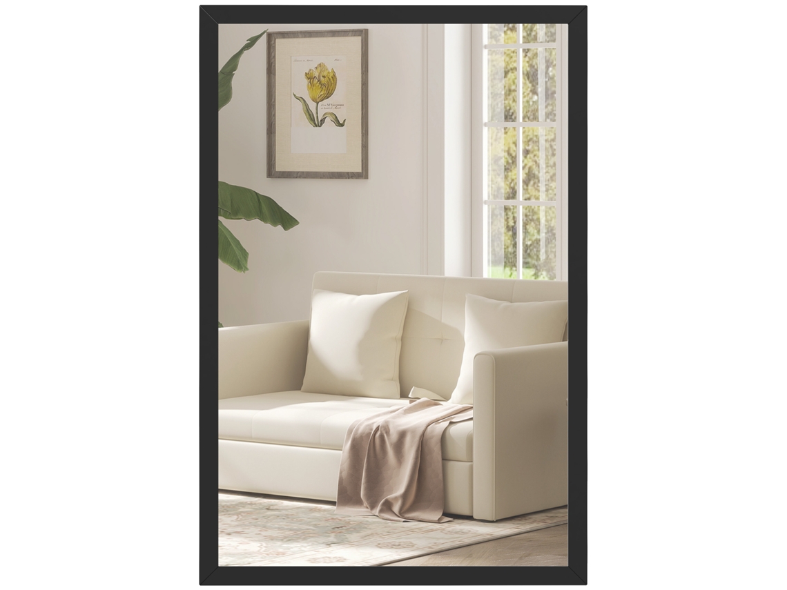 Espelho De Parede Retangular 60 X 40 Cm, Moldura De Madeira Preta, Ideal Para Banheiro, Sala De Estar Ou Quarto.