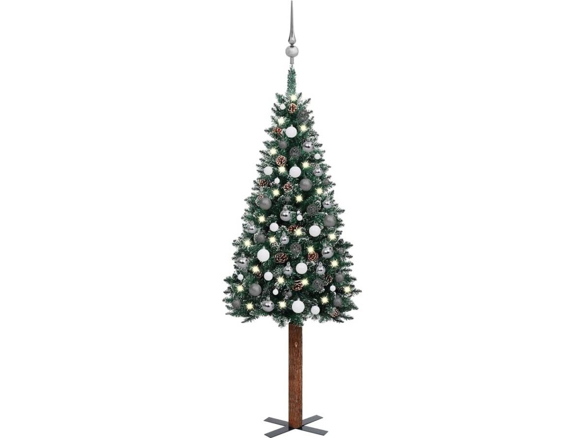 vidaXL Árvore de Natal fina c/ luzes LED e bolas 150 cm verde vidaXL Árvore de Natal fina c/ luzes LED e bolas 150 cm verde