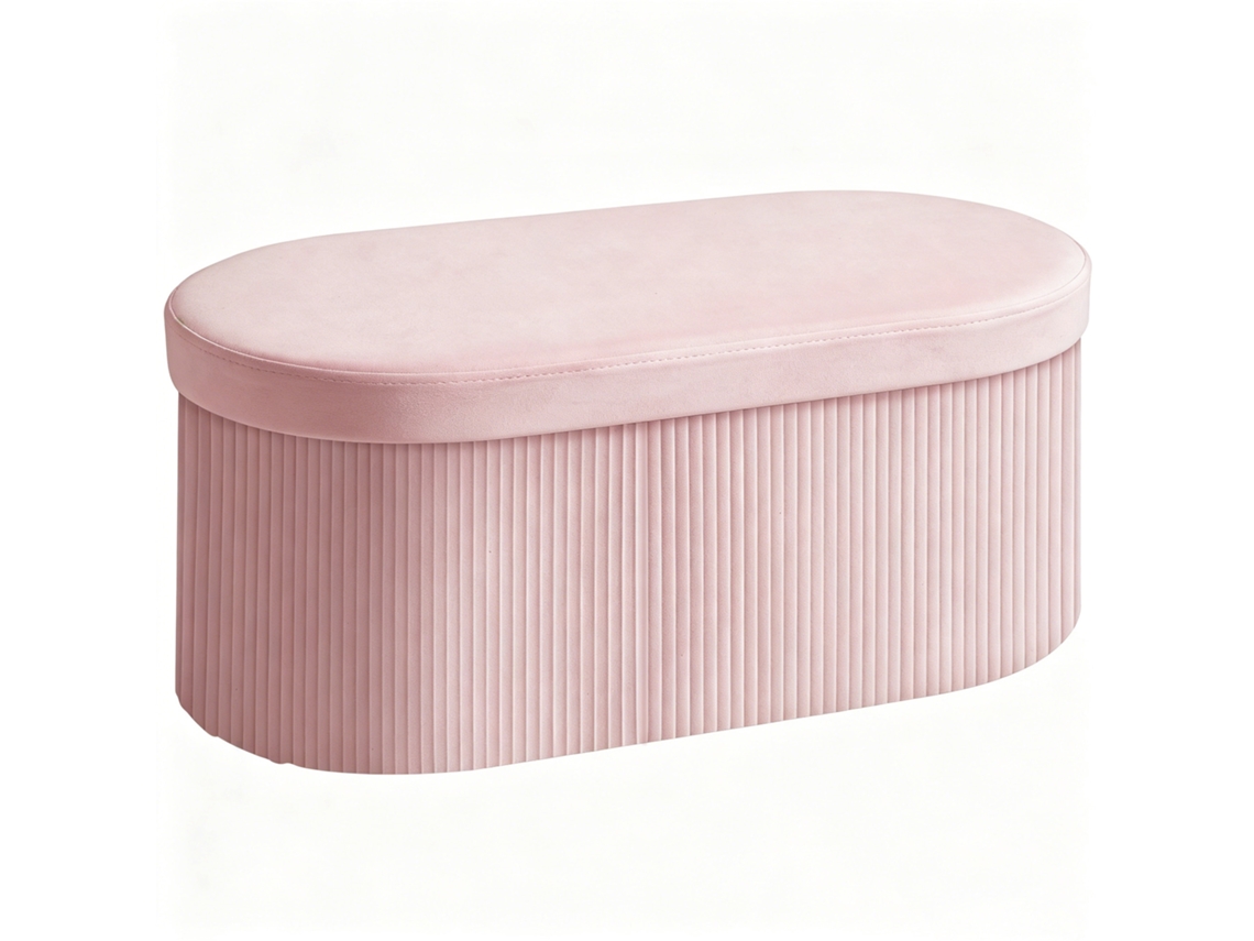 Pufe Arrumação Dobrável 72l, 76x38x35cm, Veludo, Baú Arrumação, Rosa.