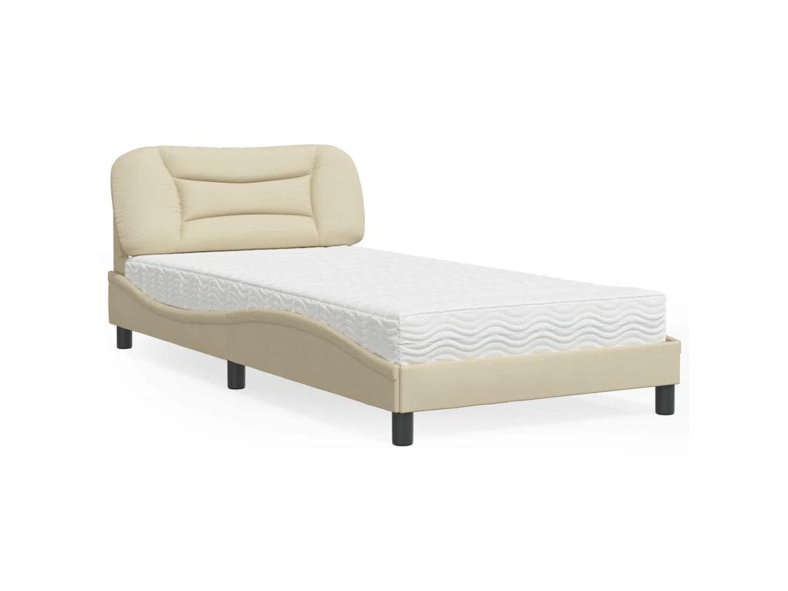 Vidaxl Cama Com Colchão Hvar 100x200 Cm Tecido Cor Creme