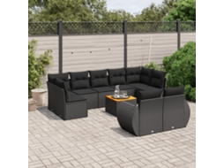 Vidaxl 10 Pcs Conjunto Sofás De Jardim C/ Almofadões Vime Pe Preto