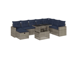 Conjunto de Sofá de Jardim, 9 Peças, Almofadas, Rattan Cinza MAISON EXCLUSIVE