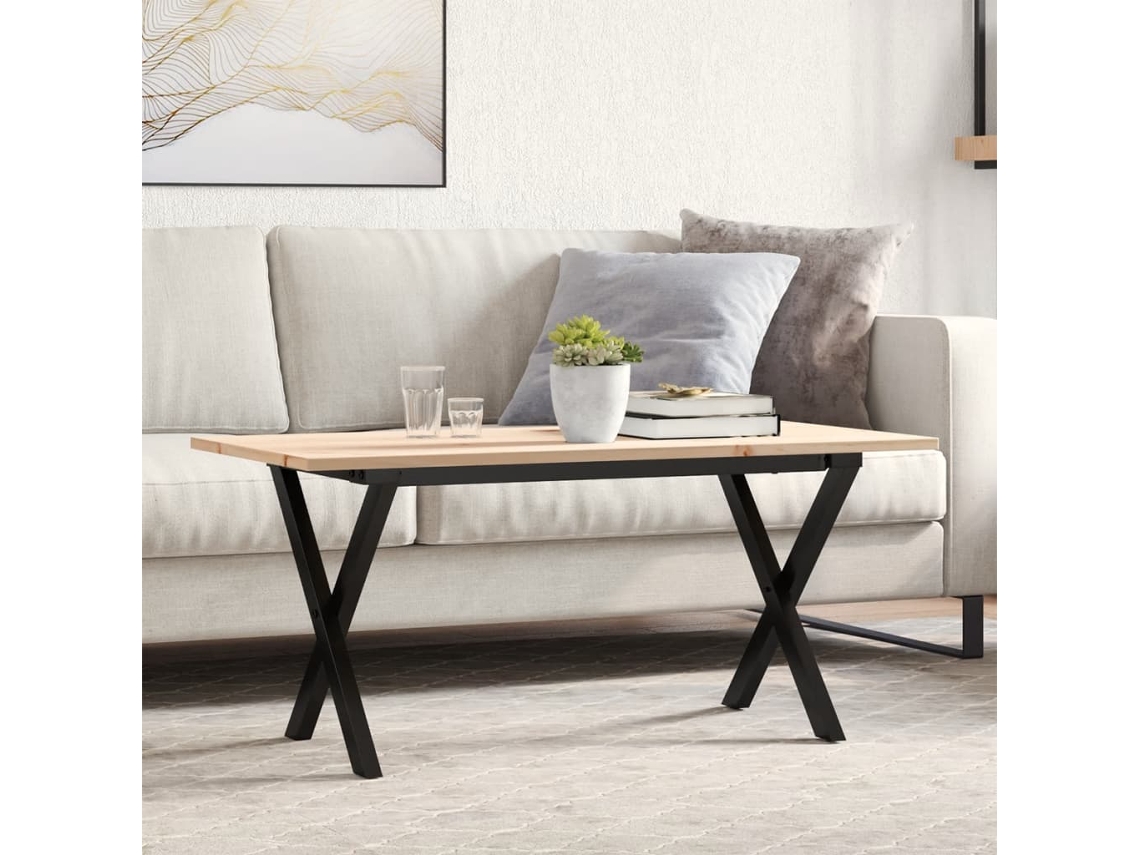 Vidaxl Mesa De Centro Estrutura Em X 90x40x45 Cm Pinho E Aço