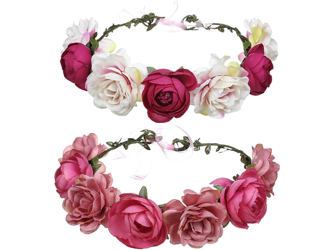 Conjunto de 2 tiaras de flores artificiais texturizadas com elegantes coroas de rosas.