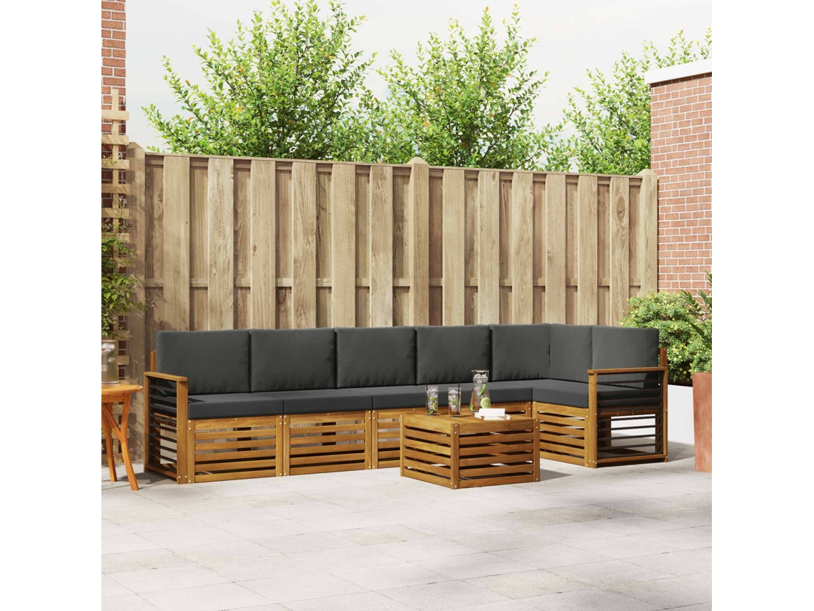 Vidaxl Conjunto De Sofá Sectional 7 Pcs Natural E Antracite
