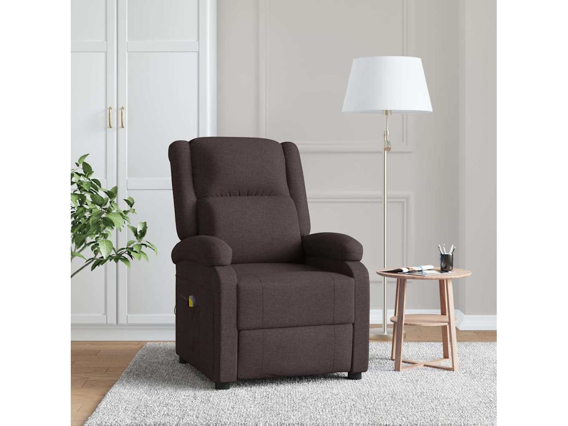 Vidaxl Poltrona De Massagens Tecido Castanho-escuro