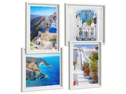 Quadros Decorativos Para Parede Folhas Azuis, Aquarela Moldura Branca Imagens Para Um Quarto Infantil Espelharte (conjunto De 4 Imagens)