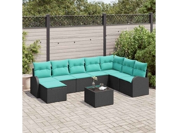 Vidaxl Conjunto De Sofás 9 Unid. Preto E Turquesa Vime Pe