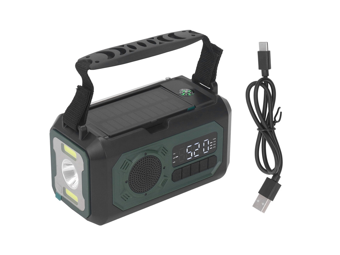 Rádio Meteorológico Emergência Bateria 12000mah Lanterna Led Manivela Solar Am Fm Acampamento | S/MARCA