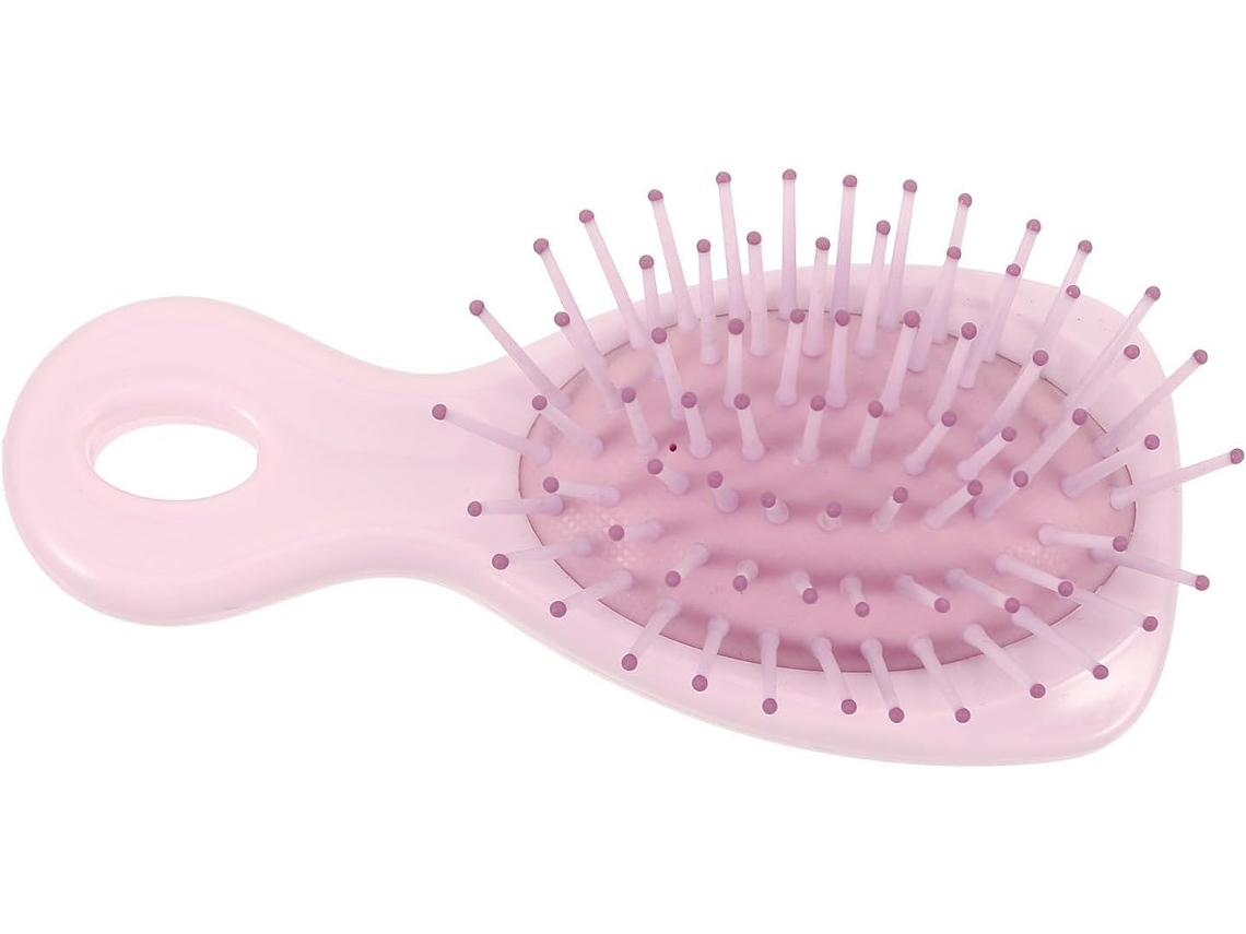 Escova de cabelo pequena e compacta com almofada de massagem portátil de plástico.