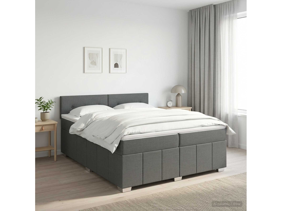 Vidaxl Cama Box Spring Com Colchão Cinzento-escuro 200 X 200 Cm Tecido