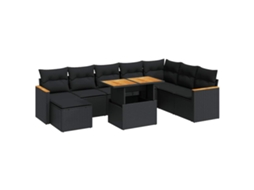Conjunto de 9 Sofás para Jardim com Almofadões Vime Pe/acácia Preto MAISON EXCLUSIVE (N/A)
