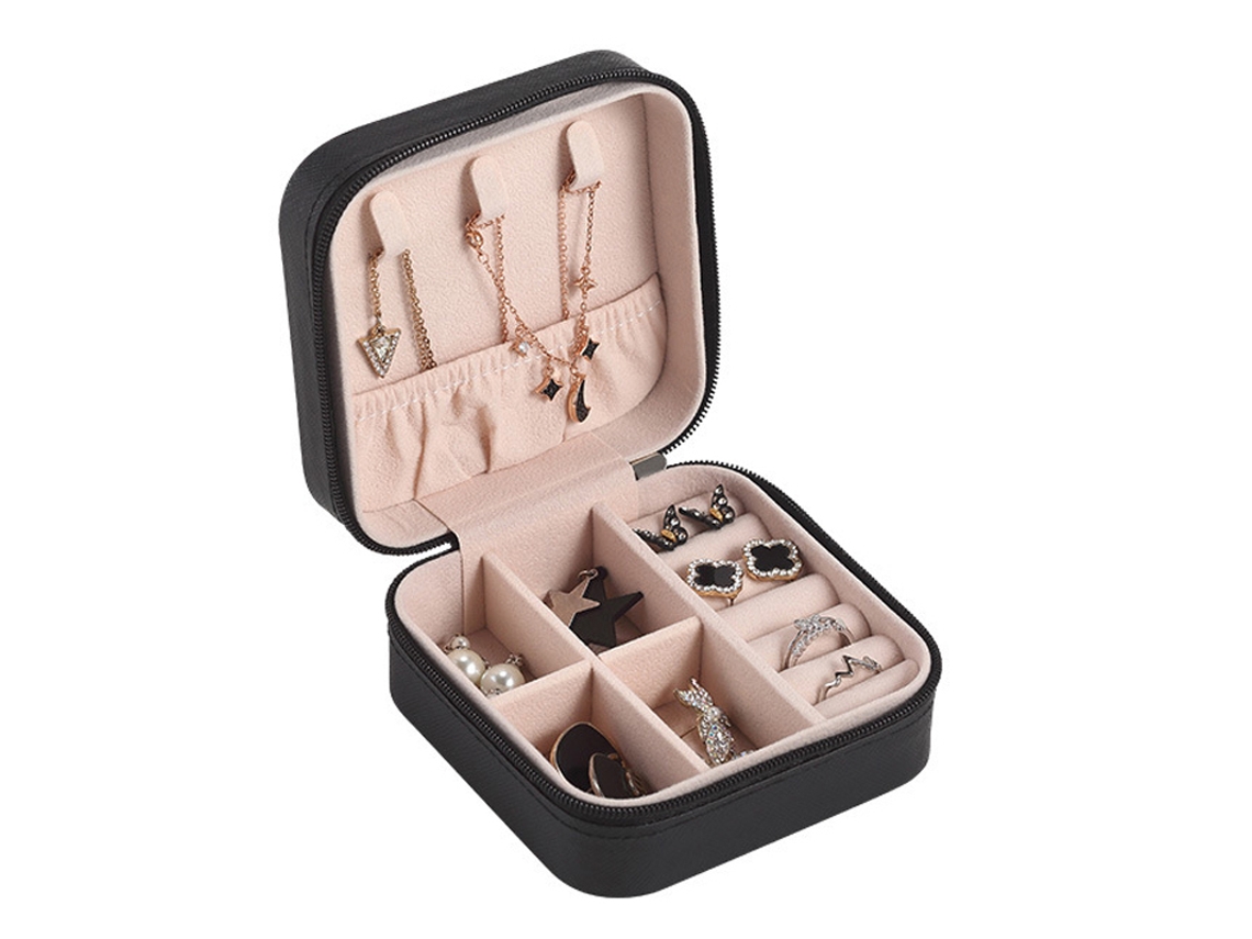 Mala de Viagem para Jóias grande resistente a arranhões portátil organizador preto 10x10x5cm S/MARCA