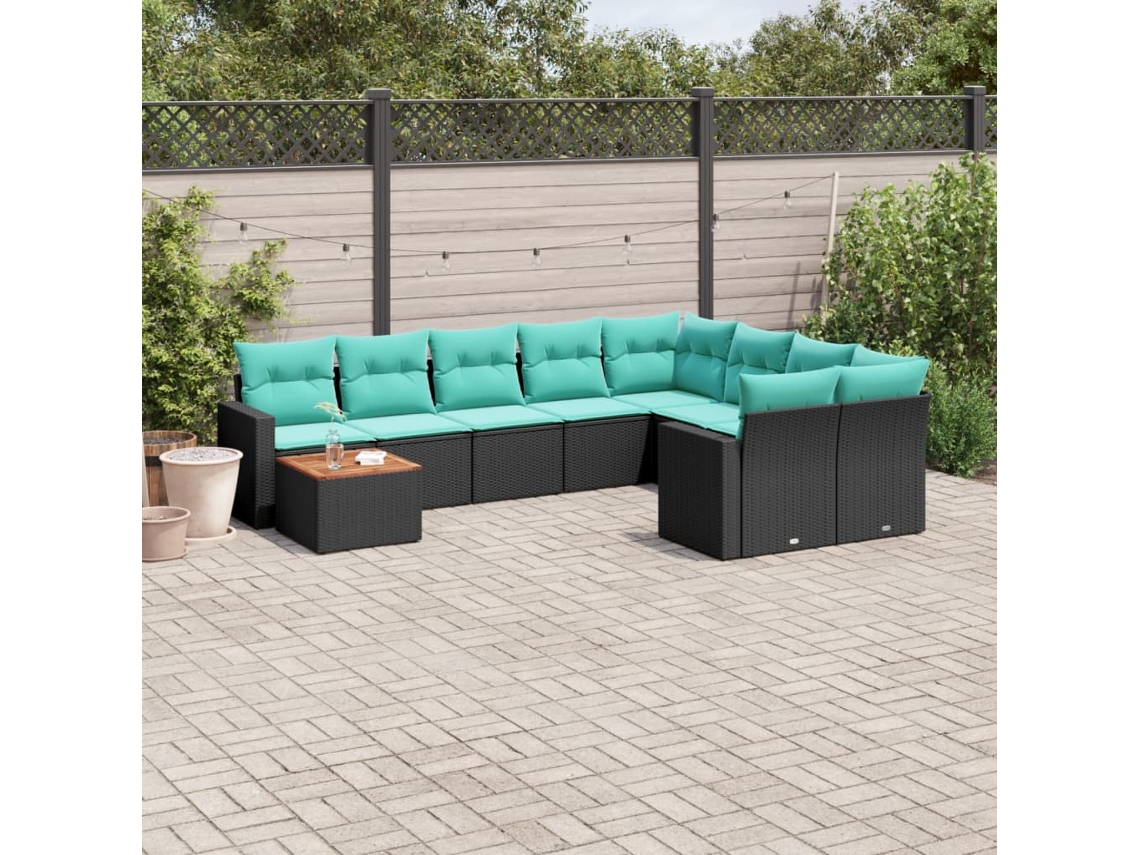 Vidaxl 10 Pcs Conjunto De Sofás P/ Jardim C/ Almofadões Vime Pe Preto