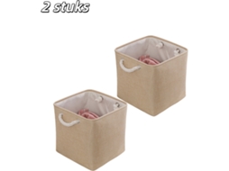 Conjunto Com 2 Cestos Organizadores Cúbicos De Tecido Dobrável, Capacidade Ampla, Para Casa E Escritório, Cor Bege