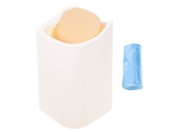 Lixeira moderna e compacta de plástico com tampa, ideal para banheiro, penteadeira, escrivaninha e mesa de centro.