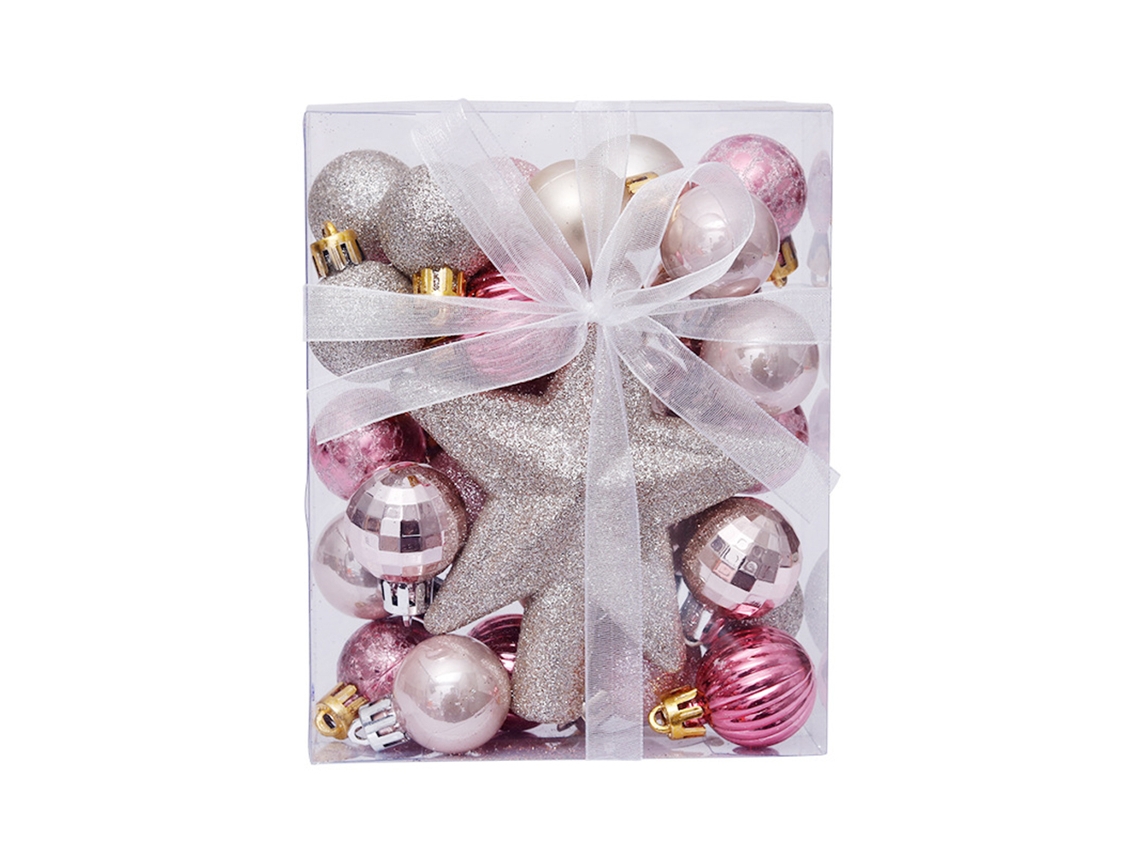 Conjunto de Caixa de Presente com Estrela de Árvore de Bola de Natal Ouro Rosa Rosa AURUM