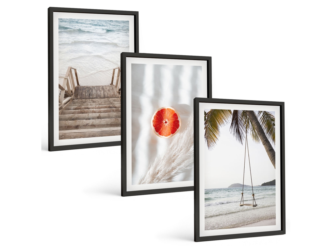 Conjunto De Pinturas Férias Em Escada De Madeira Na Praia Espelharte (3 Peças 40x60 Cm)
