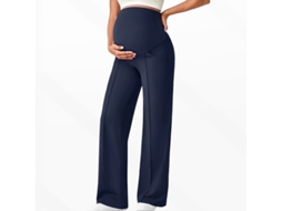 Calça de Ioga para Gestantes com Bolso na Barriga, Calça Elástica para Trabalho/casual, Azul, XL PANOONA