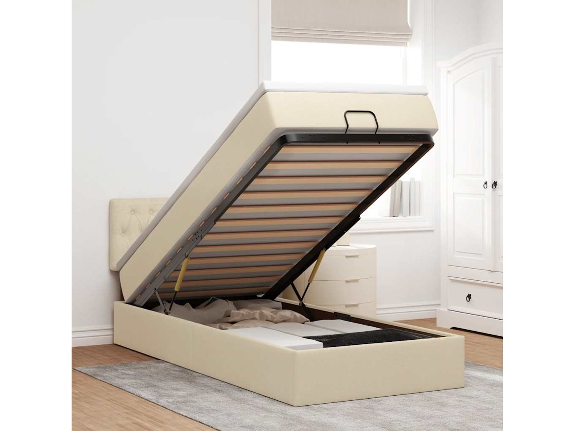 Vidaxl Cama Otomana Com Colchão 90x200 Cm Tecido Creme