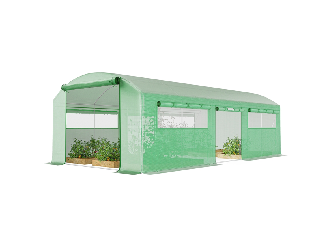 Estufa Túnel 6x3x2m S/MARCA com 3 portas de enrolar, 6 janelas de malha e estrutura de aço galvanizado verde
