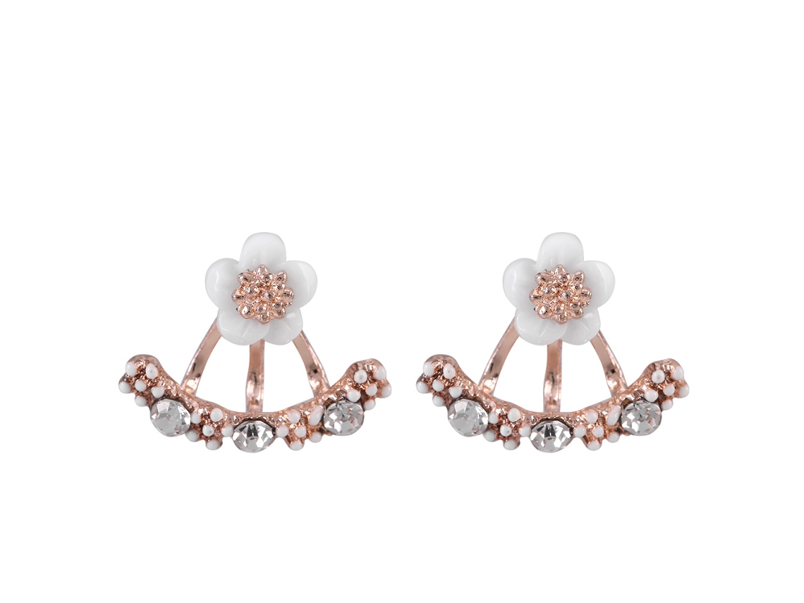 Brincos De Ouro Rosa Decoração De Cristal Modelo Margarida