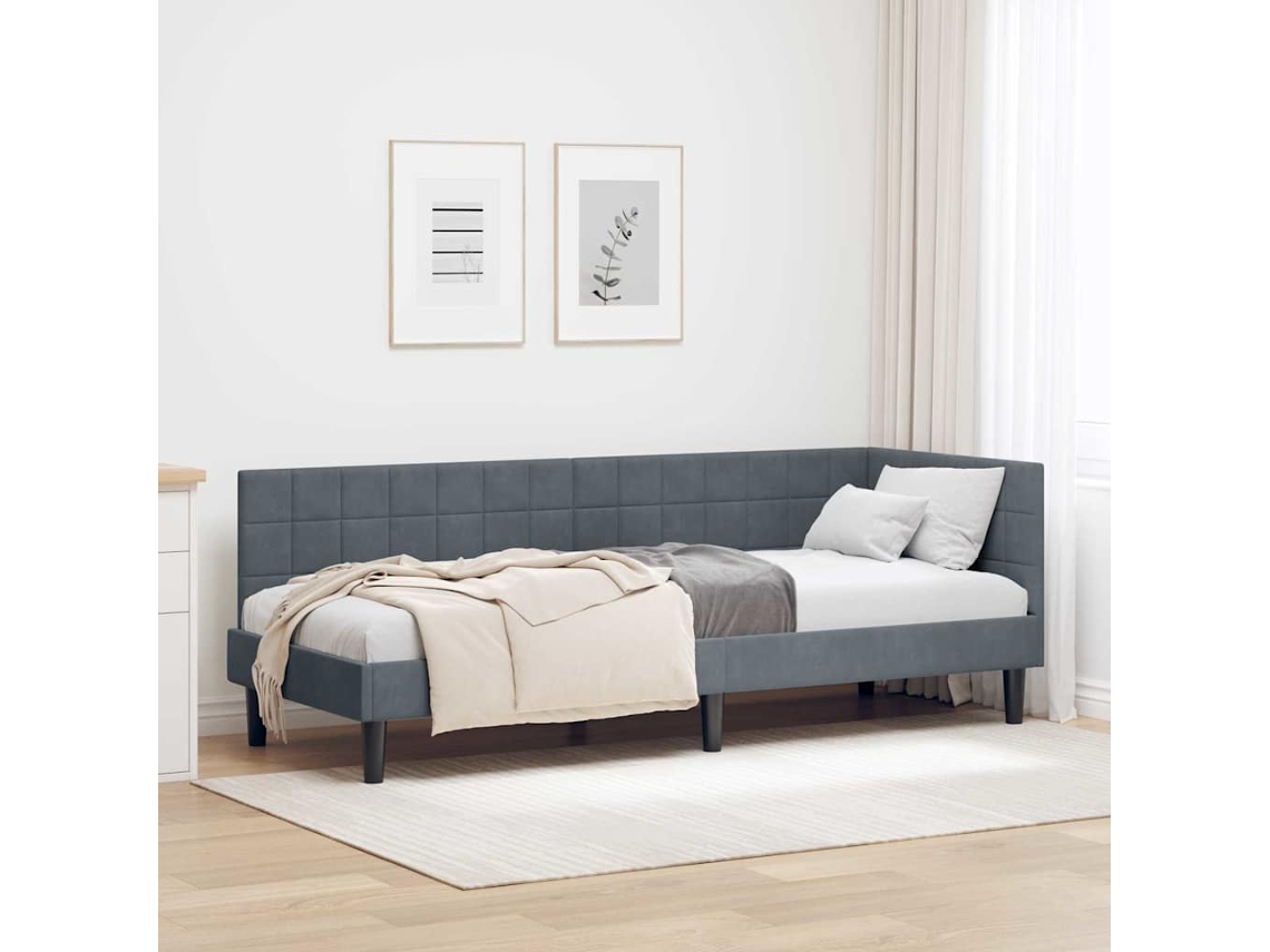 Vidaxl Estrutura De Cama De Canto Cinza Escuro 80 Cm X 200 Cm Veludo