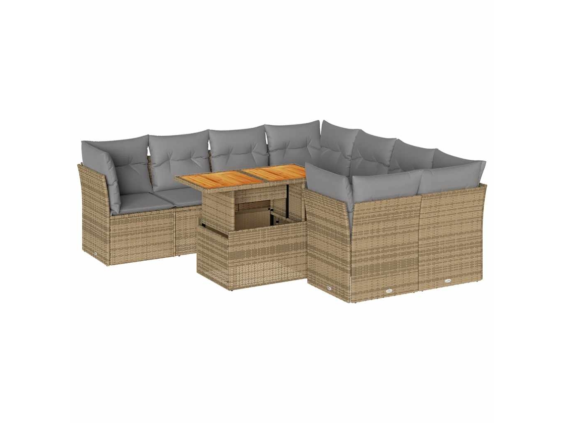 Conjunto de 9 sofás de jardim com almofadões Vime Pe Bege MAISON EXCLUSIVE (90x200 cm)