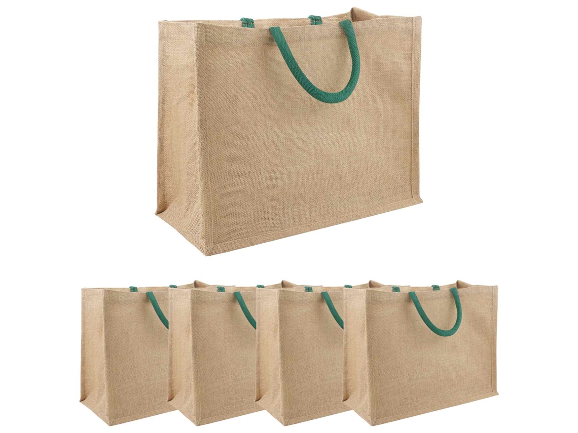 Vidaxl Bolsas De Juta 5 Natural E Verde 42 X 33 X 19 Cm