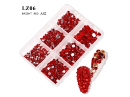 Kit De Acessórios Para Nail Art Com Strass De Base Plana (3 Caixas)caixa Com 6 Compartimentos E Strass, Cor Vermelho Vivo 06