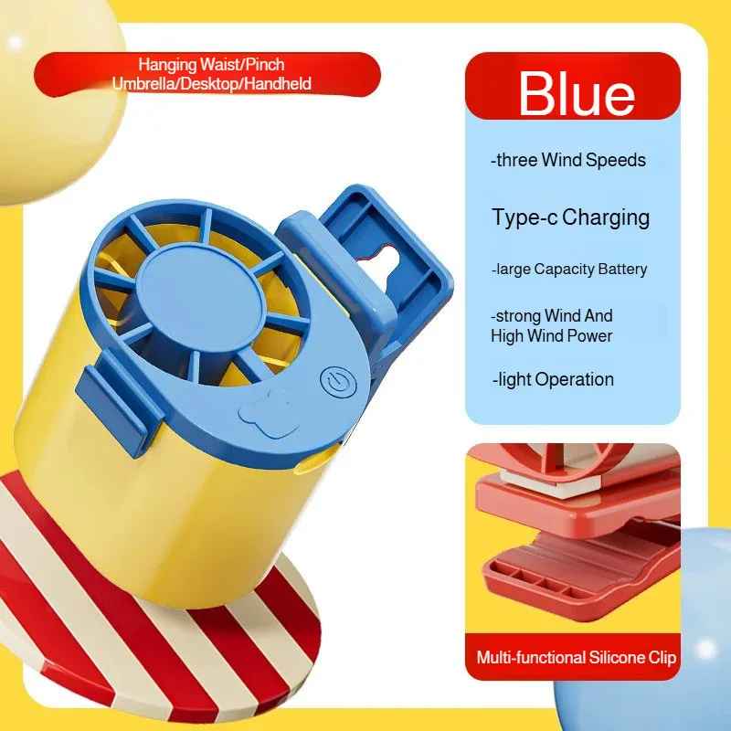 (Azul) Mini ventilador de cintura para parede com ventilador de mão recarregável via USB