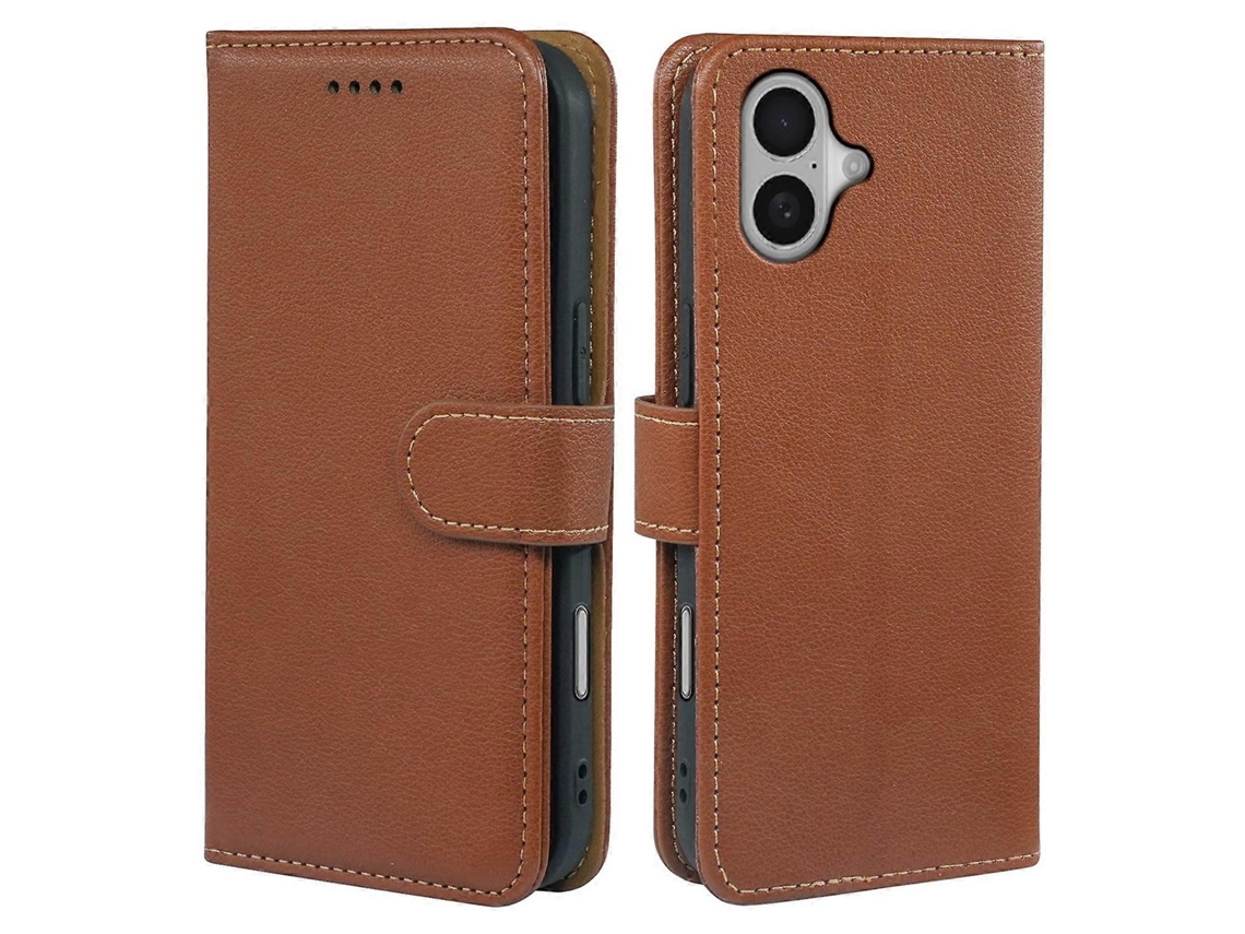 Capa De Couro Com Bloqueio Rfid Para Iphone 16, Capa Protetora Com Textura De Lichia E Fecho Magnético